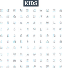 Kids vector line icons set. Children, Toddlers, Babies, Preschoolers, Juveniles, adolescents, Teenagers illustration outline concept symbols and signs
