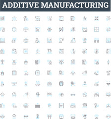 Additive manufacturing vector line icons set. 3D printing, Additive, Manufacturing, Rapid, Prototyping, Layer, STL illustration outline concept symbols and signs