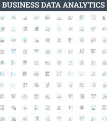 Business data analytics vector line icons set. Business, Data, Analytics, Strategy, Intelligence, Insights, Big illustration outline concept symbols and signs