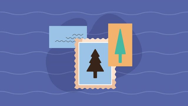 postal service stamps with pine tree animation
