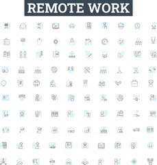 Remote work vector line icons set. Remote, Work, Telecommuting, Teleworking, Virtual, Office, Offsite illustration outline concept symbols and signs