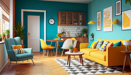 A Bright and Cheerful Living Room for a Happy Home, Generative AI