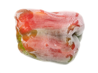 Frozen bell pepper isolated on white background.