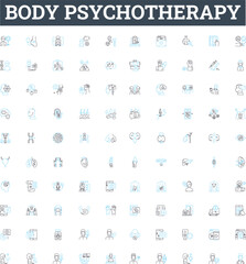 Body psychotherapy vector line icons set. Bodywork, Psychotherapy, Therapeutic, Counselling, Somatic, Energy, Trauma illustration outline concept symbols and signs