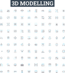 3d modelling vector line icons set. 3D, Modelling, Modeling, CAD, Design, Rendering, Simulation illustration outline concept symbols and signs