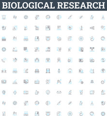 Biological research vector line icons set. Biology, Research, Biochemistry, Genetic, Microbiology, Organism, Cell illustration outline concept symbols and signs