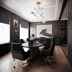 Modern luxury business meeting and working room. Illustration of office workplace. Generative AI.