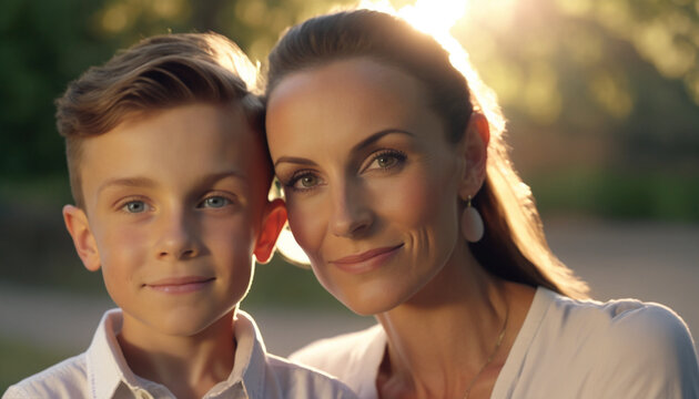 Image AI. Close up of a mother and her son posing together, Generative AI
