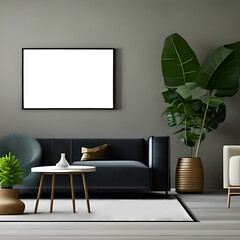 Living room interior mockup, furniture and decorative trendy flower and plants, white sofa and armchair, natural elements and minimalism . AI Generative