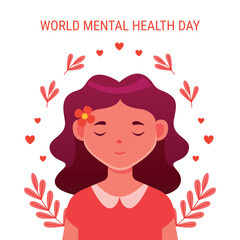 World mental health day illustration with woman vector