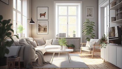 Fototapeta na wymiar A Light and Airy Living Room for a Tranquil Home, Generative AI