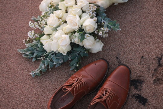 wedding bouquet and shoes