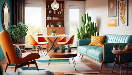 A Mid-century Modern Living Room That Channels Retro Charm generative Ai