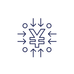 income streams, sources line icon with yuan