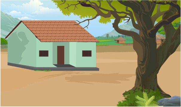 village house rural Indian house green building old, village house, near house, tree