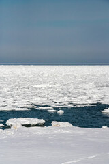 流氷が浮かぶ海と青空
