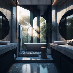 Modern comfortable bathroom. Magnificent and elegant bathroom illustration. Generative AI.