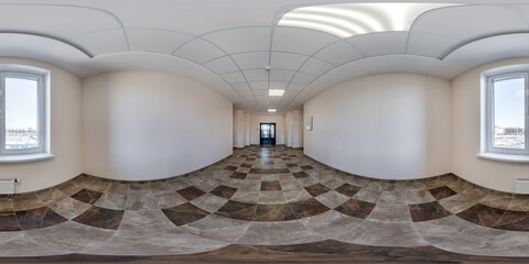 full seamless spherical hdri 360 panorama in interior of empty white room hall with repair  in...