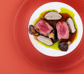 duck tenderloin in sauce with mushroom