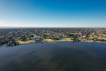 Fototapeta na wymiar Aerial view of the suburb of South Perth on the Swan River in Perth, Western Australia