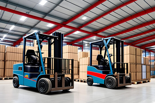 Shipment cartons box on pallets and wooden case on forklift in interior warehouse cargo for export and sorting goods in freight logistics and transportation ... See More