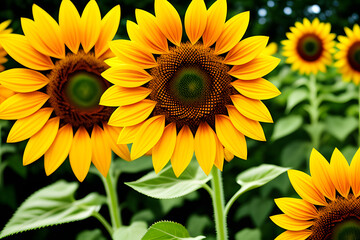 Fototapeta premium Beautiful sunflowers close-up in the field.