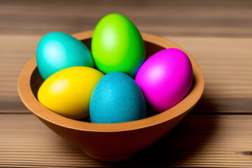 Fototapeta na wymiar Painted Easter eggs on wooden surface