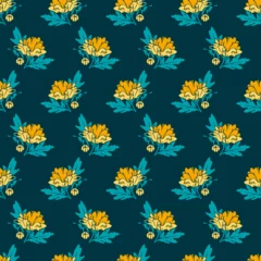 Gordijnen Yellow Flower Bloom Season Vector Graphic Seamless Pattern © F-lin