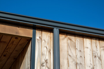 modern aluminum gutter on wooden house construction new rain gutters drainage system facade