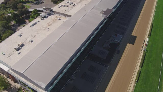 Aerial Drone Shot of UBS Arena at Belmont Park Under Contruction w/ Grandstands