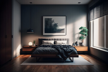 Architectural photography of a modern Bedroom.AI generated.