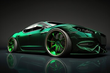 Obraz na płótnie Canvas Green sports car studio setup on dark background. Generative AI