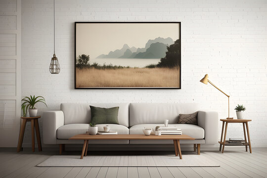 Mockup frame in nomadic boho interior background with rustic decor, 3d render