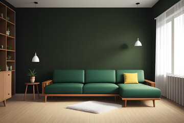 Fototapeta premium Dark green home interior with old retro furniture, 3d render