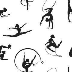 Seamless pattern of aesthetic gymnastics girls