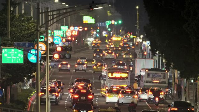 Bokeh circles of  busy intersection in Taipei North Gate. Taiwan