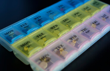 pillbox or pill organizer box, close up