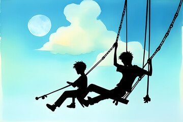 Fantasy Illustration of a young man on a swing missing his partner