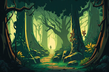 A painting of a path through a forest, a detailed matte painting, environmental art, 2d game art, background generated ai