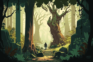 A painting of a path through a forest, a detailed matte painting, environmental art, 2d game art, background generated ai