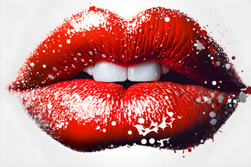 Red Lips contour isolated on white background, AI generated