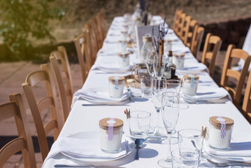 High angle view of place setting on dining table at wedding ceremony