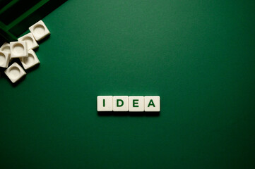 Fototapeta premium the word idea is composed of letters on a green background. Creativity inspiration ideas concept and innovation concept