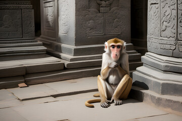 Monkey at the Swayambhunath temple, stock photo