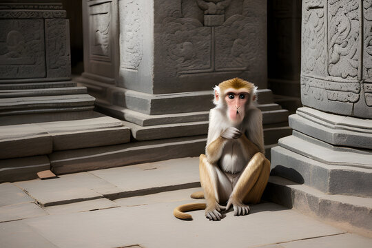 Monkey at the Swayambhunath temple, stock photo
