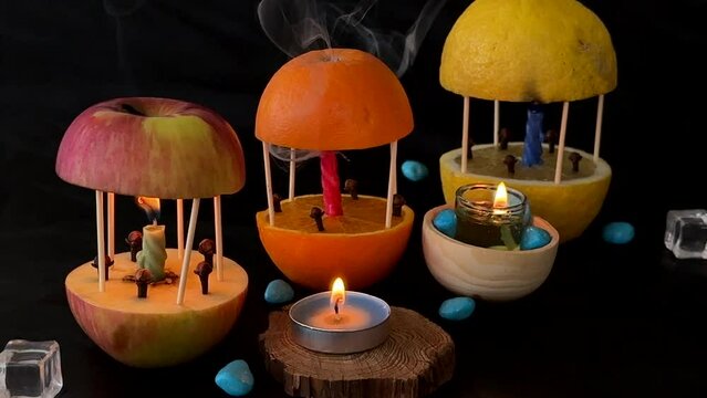 Creating a pleasant aroma therapy effect with orange, lemon, apple fruits