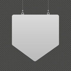 Empty clean hanging dangler mockup in geometric pentagon shape on transparent background for sale offer announcement, promotion. Realistic mock up dummy display template for presentation. Mock-up