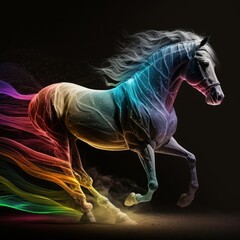 Fototapeta na wymiar The horse runs across the expanses of RGB generative ai