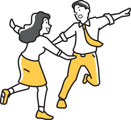 喜びのポーズをとる男女社員