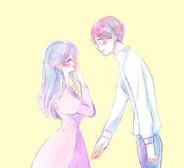 告白する男性とうれしい女性　和やか